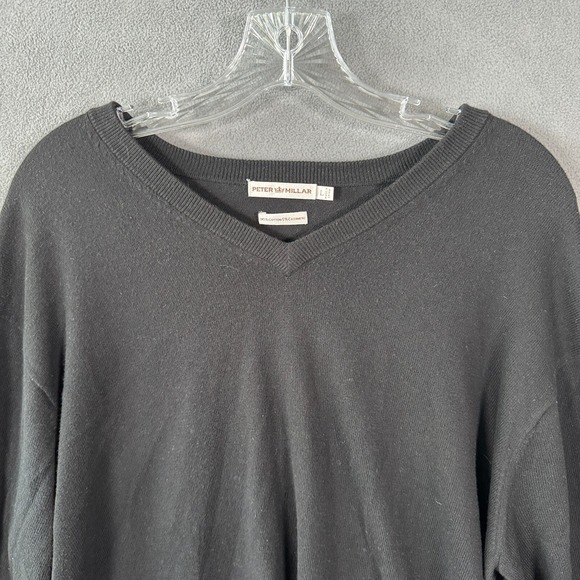 Peter Millar V-Neck Sweater Mens Large Black Long Sleeve Cotton Cashmere Blend - Picture 2 of 12